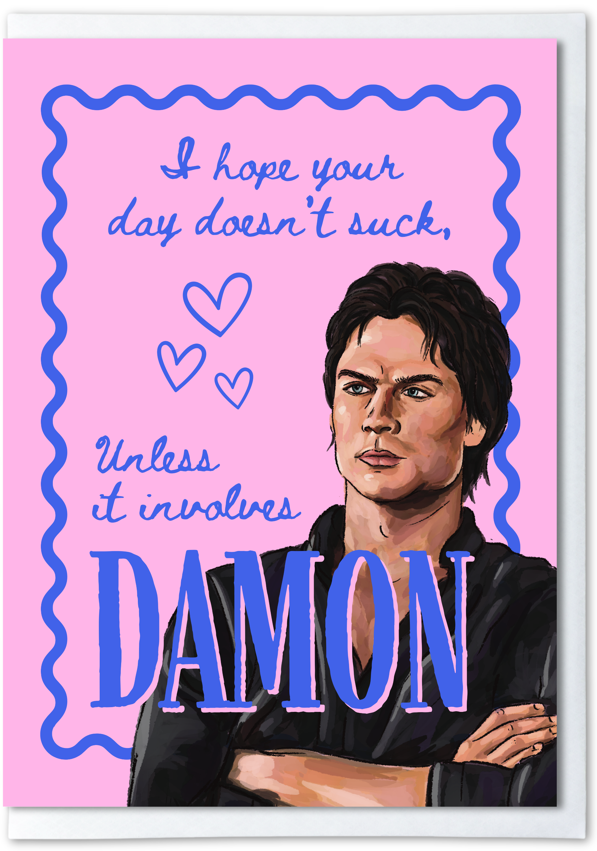 Illustration of a character with text on a pink background