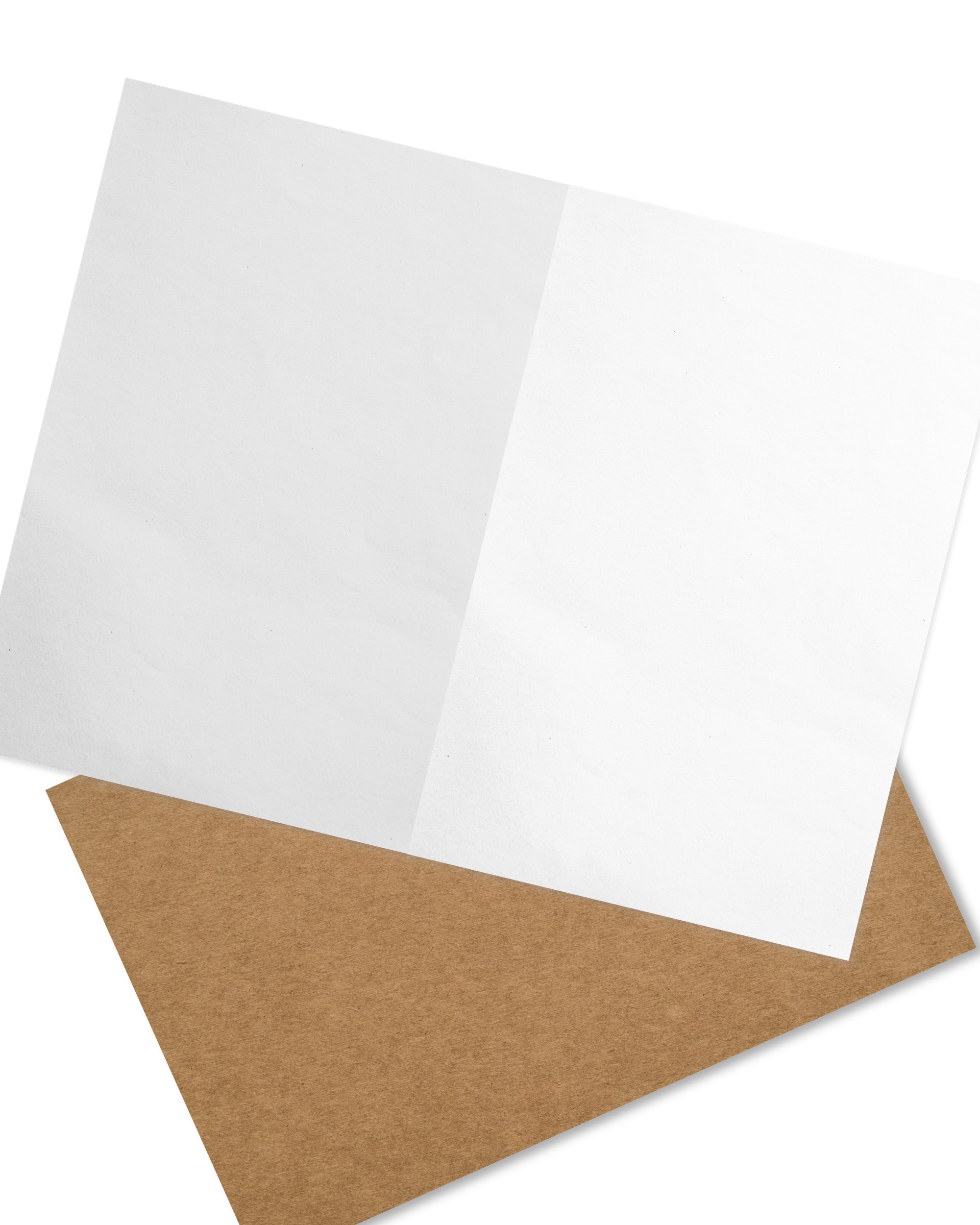 White card with brown envelope on a white background