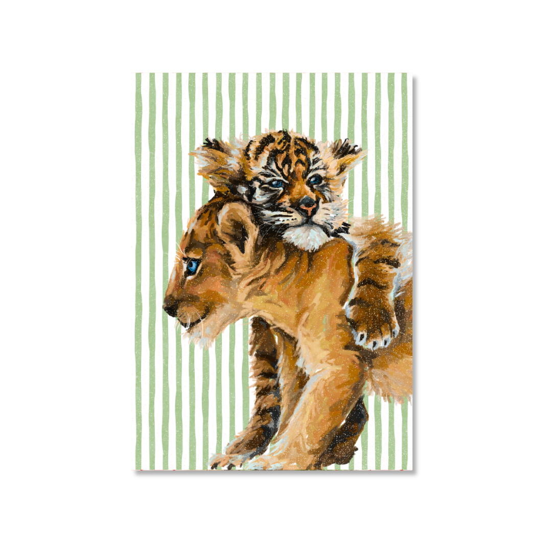 Baby Lion & Tiger Cub - Art Print