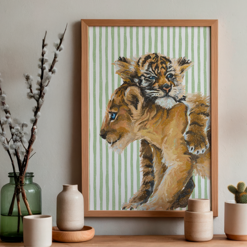 Baby Lion & Tiger Cub - Art Print