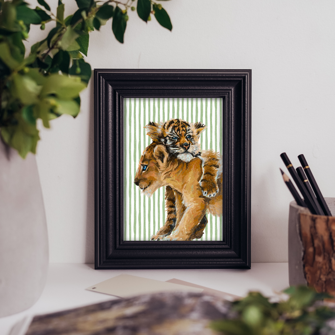 Baby Lion & Tiger Cub - Art Print