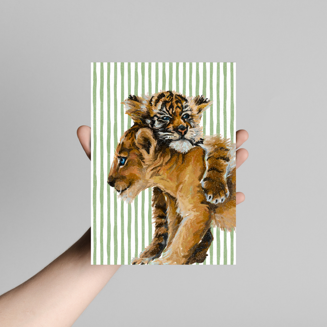 Baby Lion & Tiger Cub - Art Print