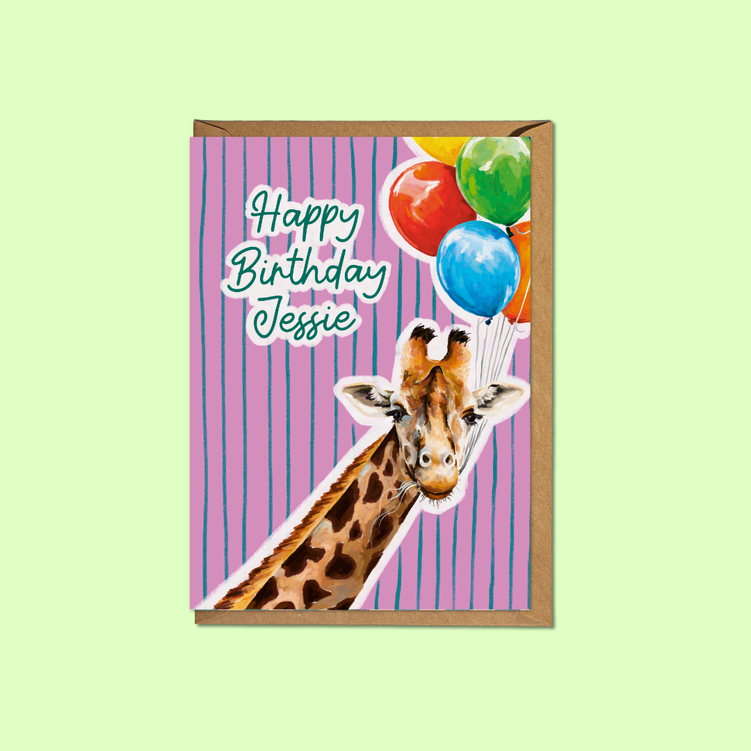 Personalised Giraffe Birthday - A6 Card