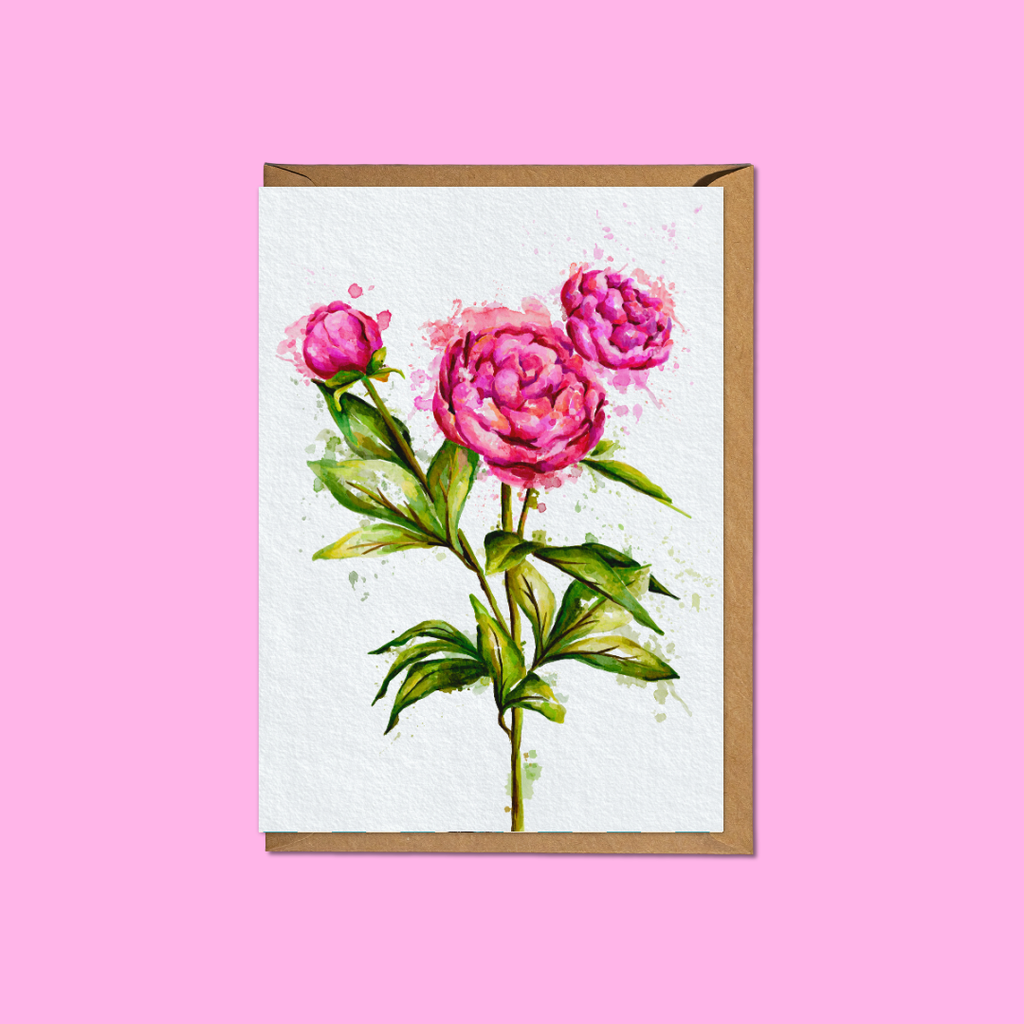 Watercolour Peonies - A6 Card
