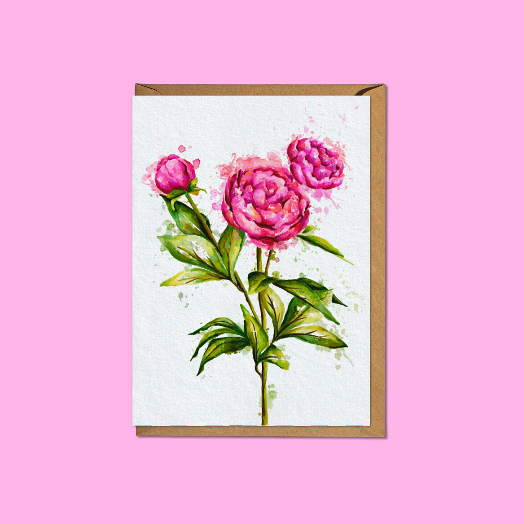 Watercolour Peonies - A6 Card