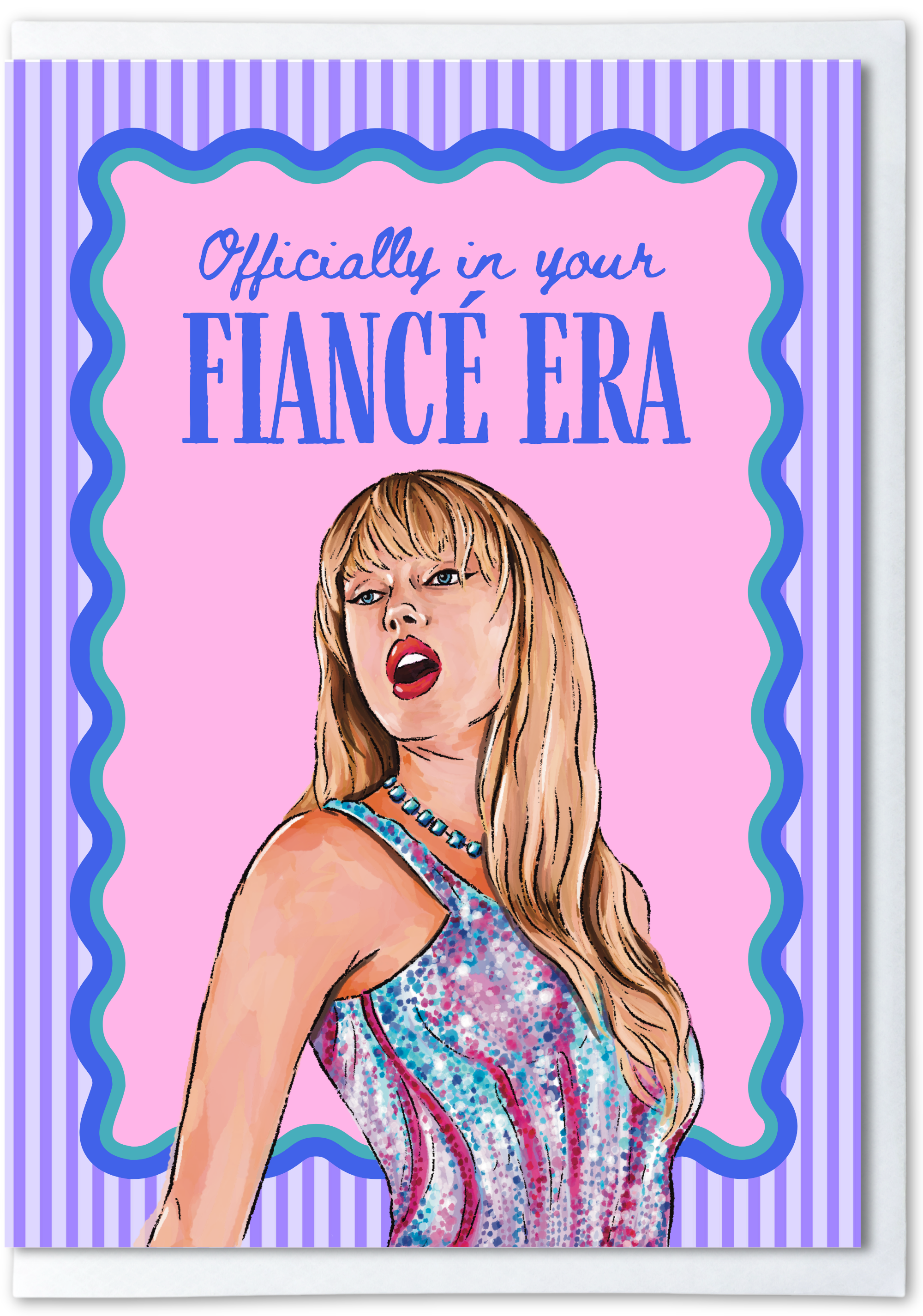 Cartoon character with text 'Officially in your Fiançé Era' on a pink background