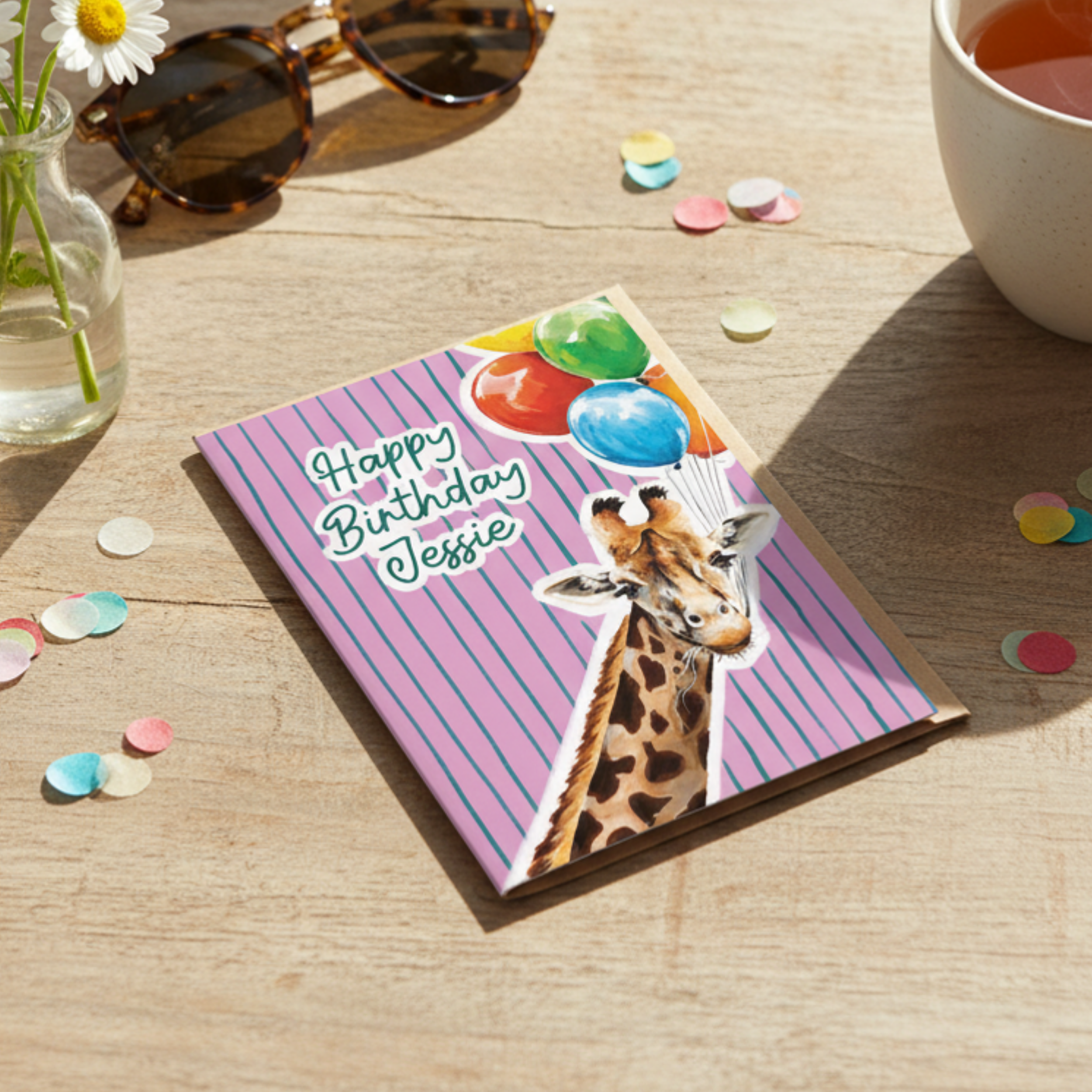 Personalised Giraffe Birthday - A6 Card