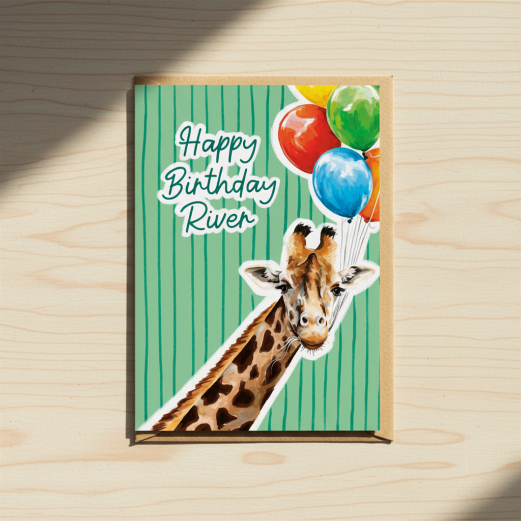 Personalised Giraffe Birthday - A6 Card