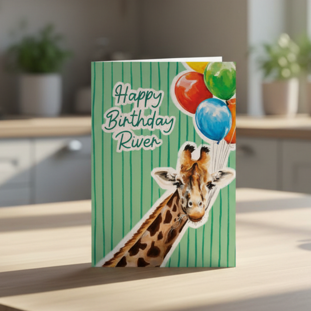 Personalised Giraffe Birthday - A6 Card