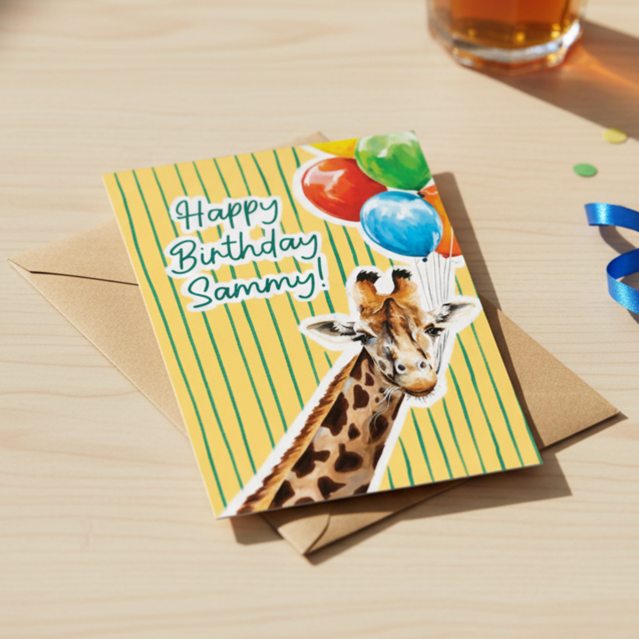 Personalised Giraffe Birthday - A6 Card