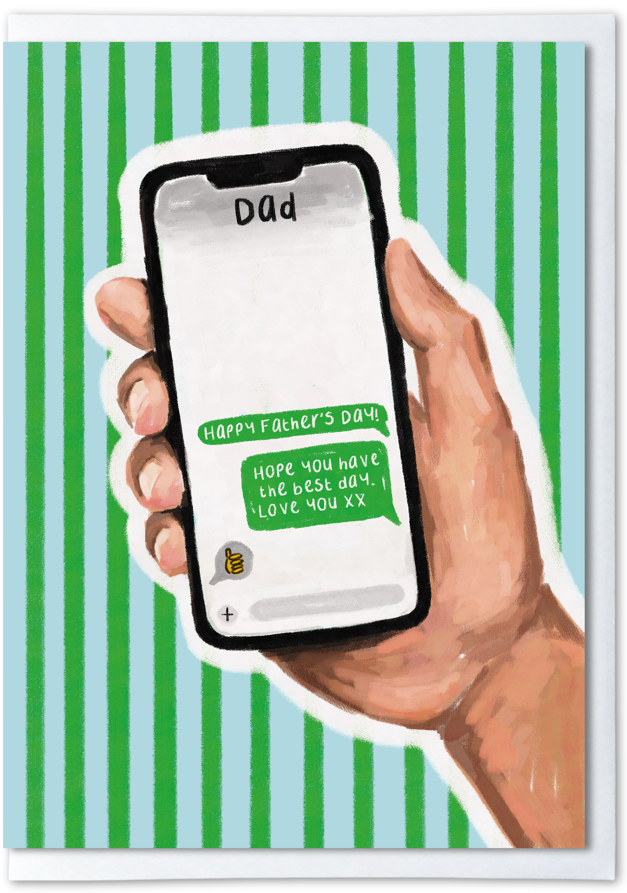 Illustrated Father’s Day card with funny dad thumbs up reply