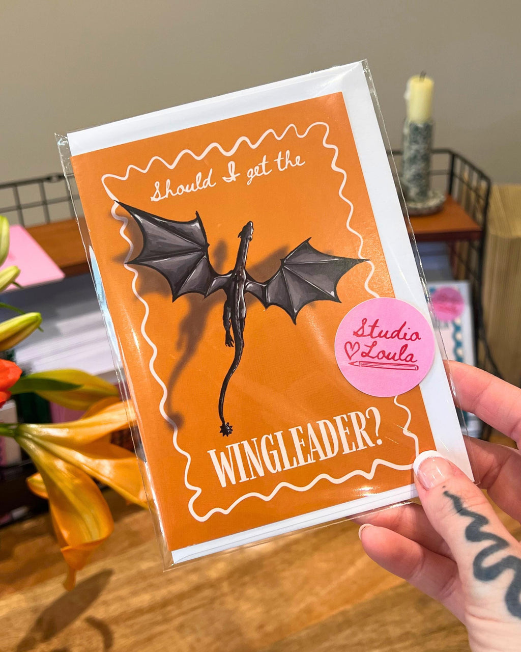Should i get the wingleader fourth wing inspired greeting card with dragon illustration