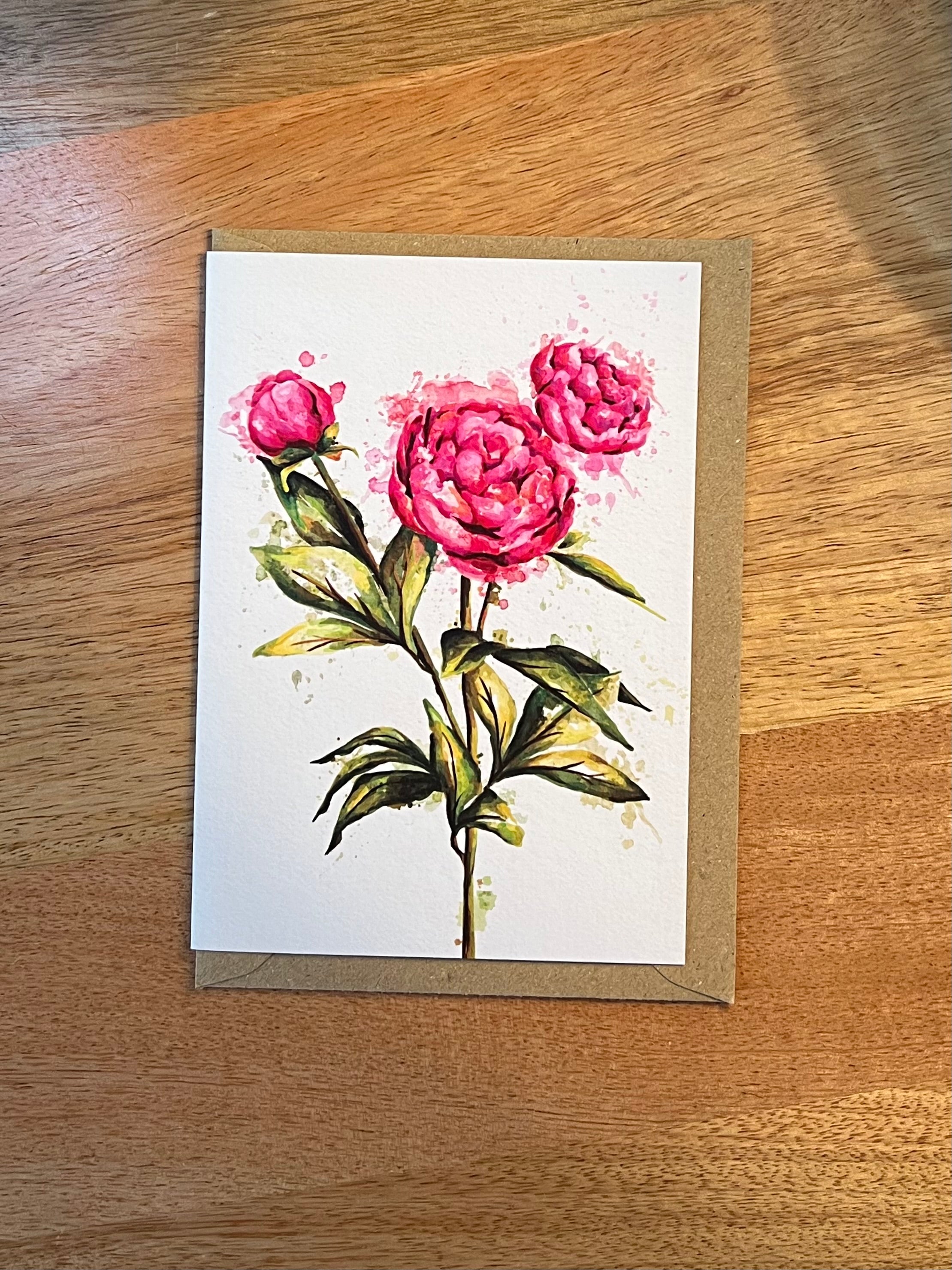 Watercolour Peonies - A6 Card