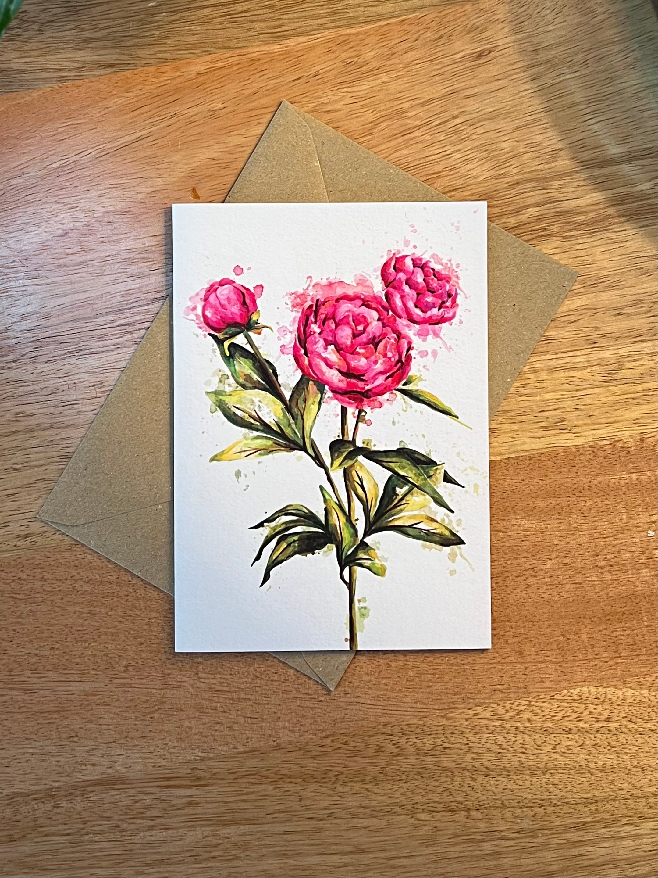 Watercolour Peonies Card