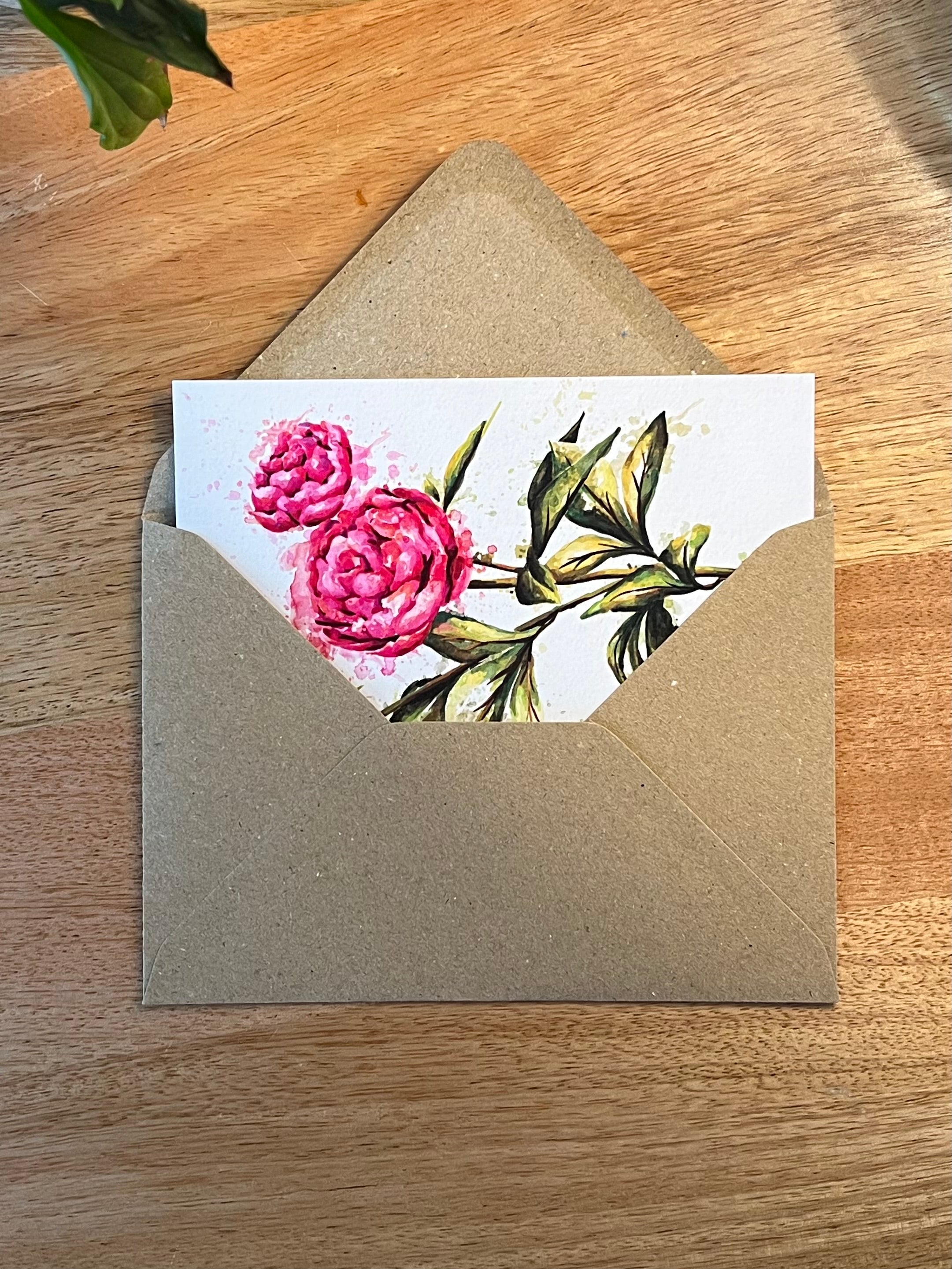 Watercolour Peonies - A6 Card