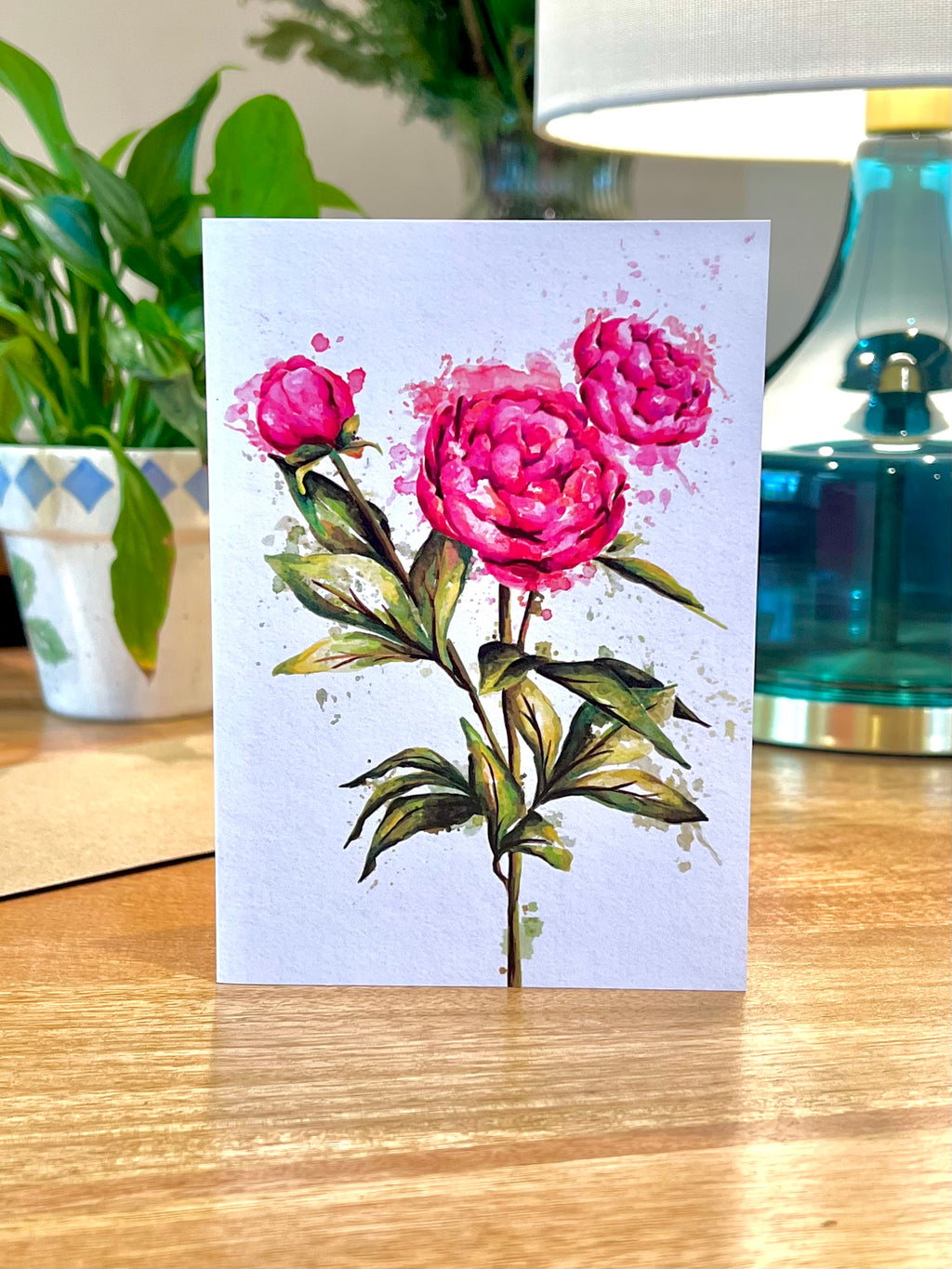 Watercolour Peonies - A6 Card