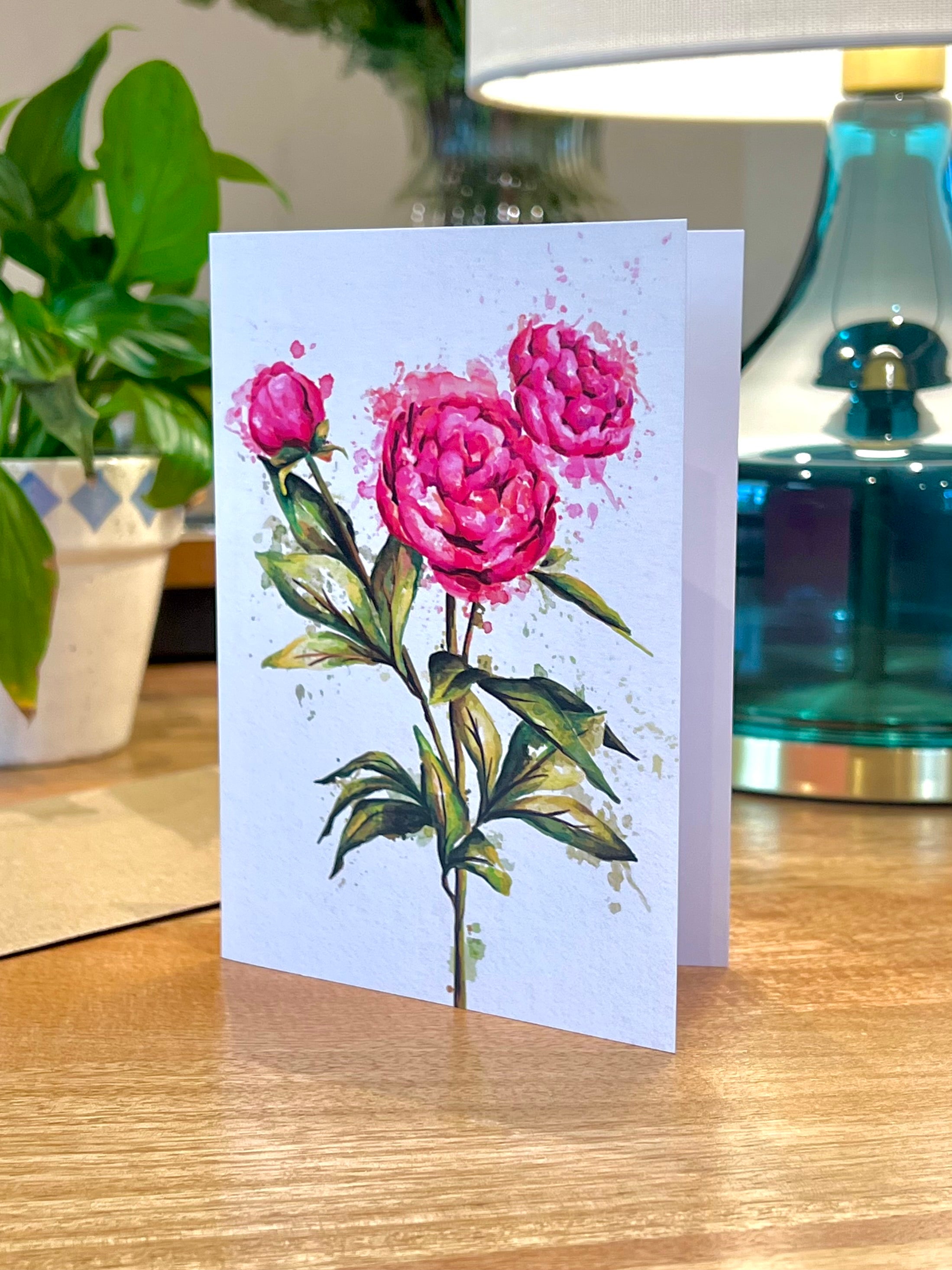 Watercolour Peonies - A6 Card