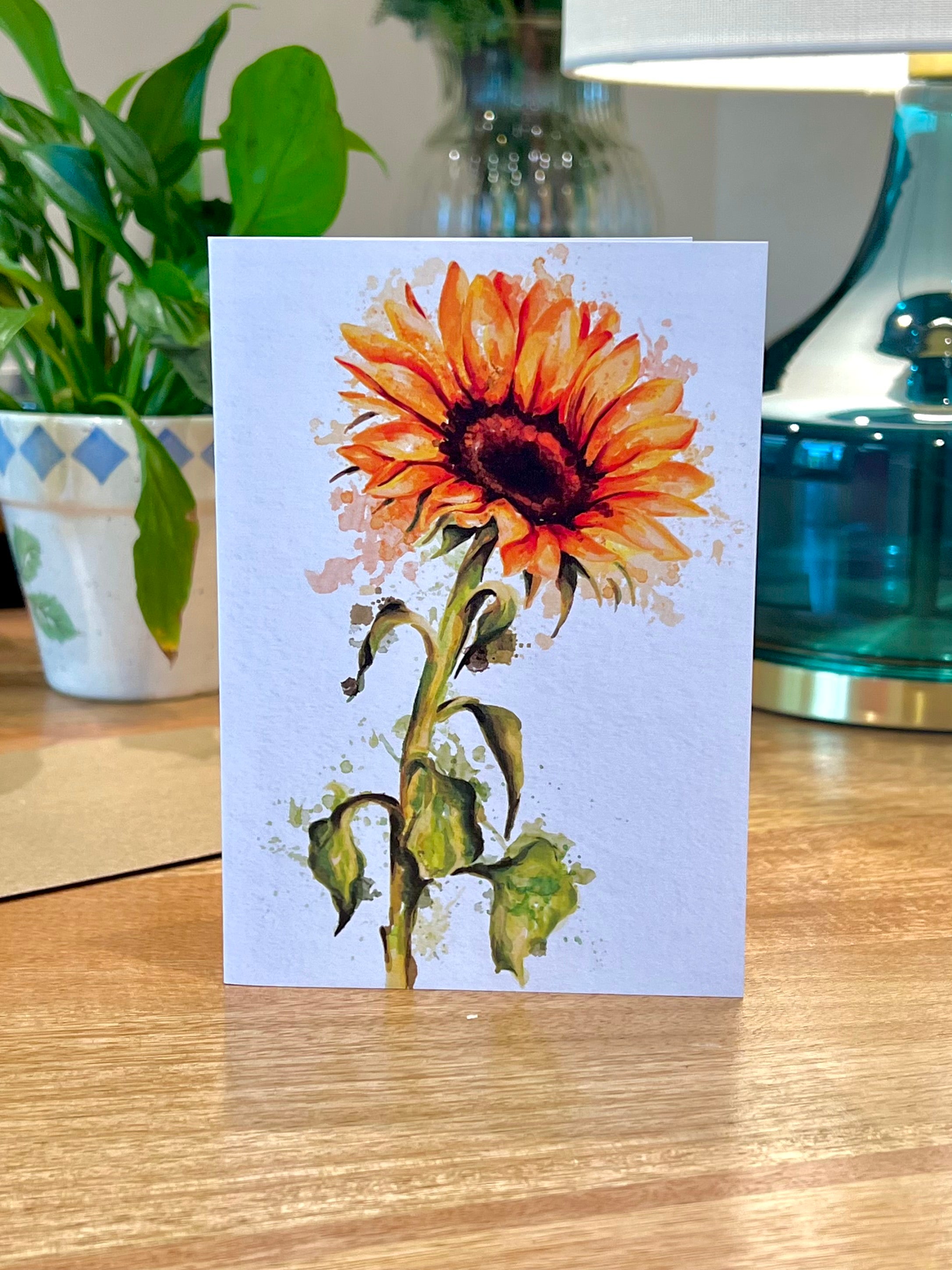 Watercolour Sunflower - A6 Card