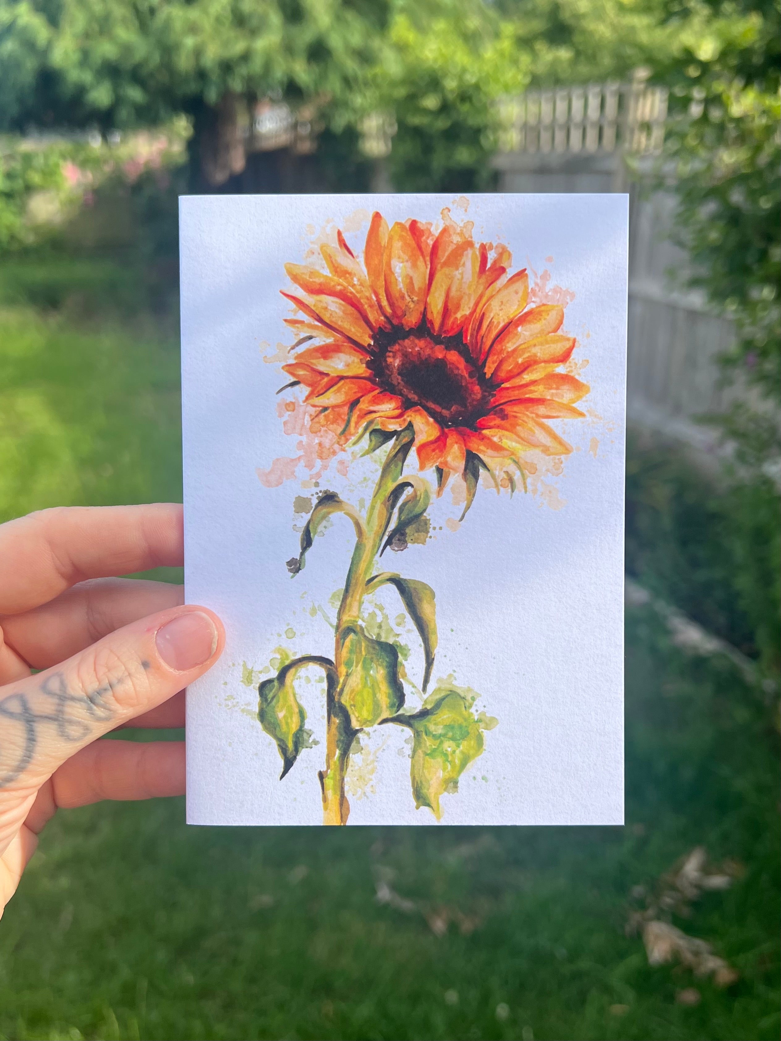 Watercolour Sunflower - A6 Card