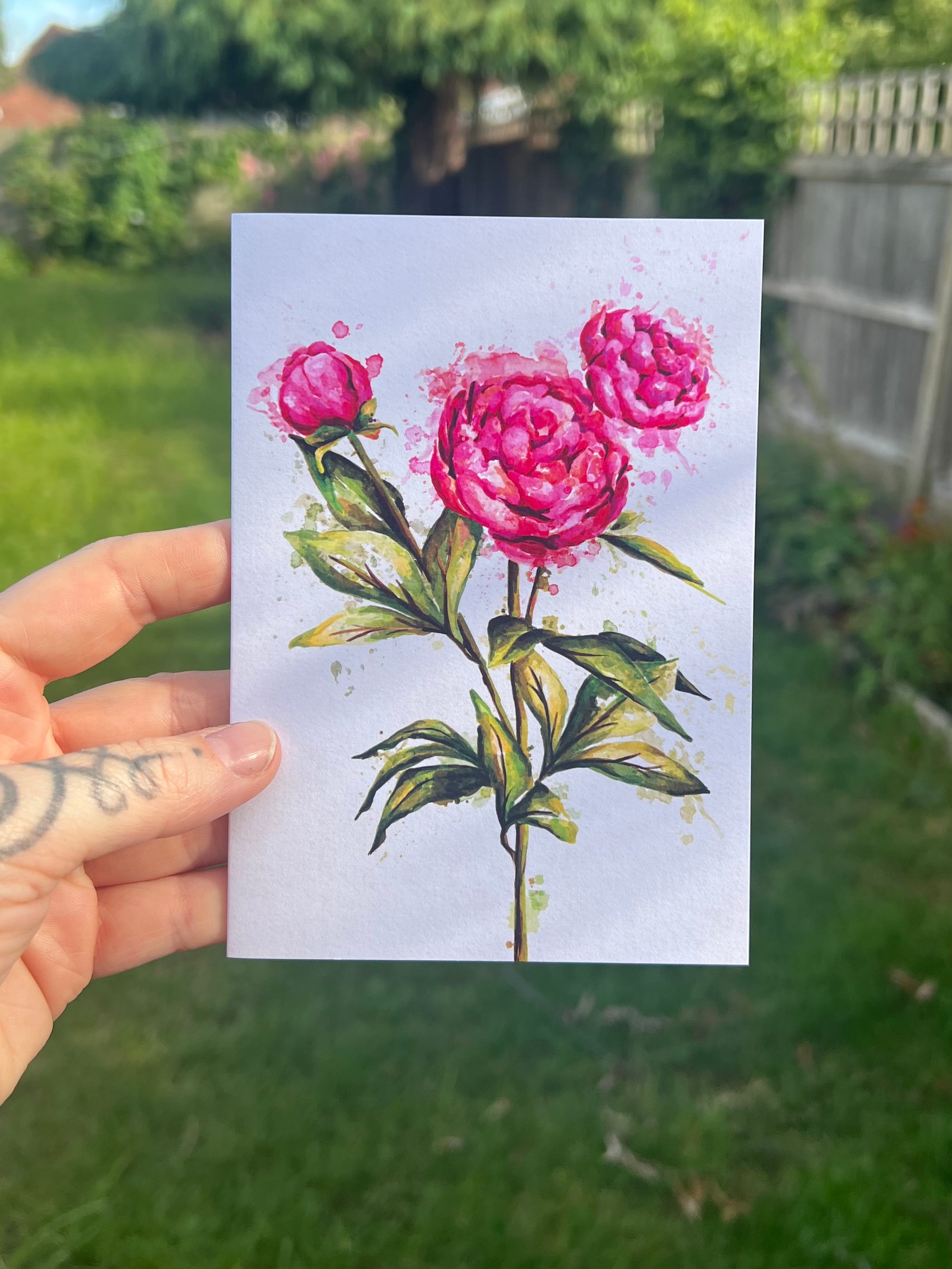 Watercolour Peonies - A6 Card
