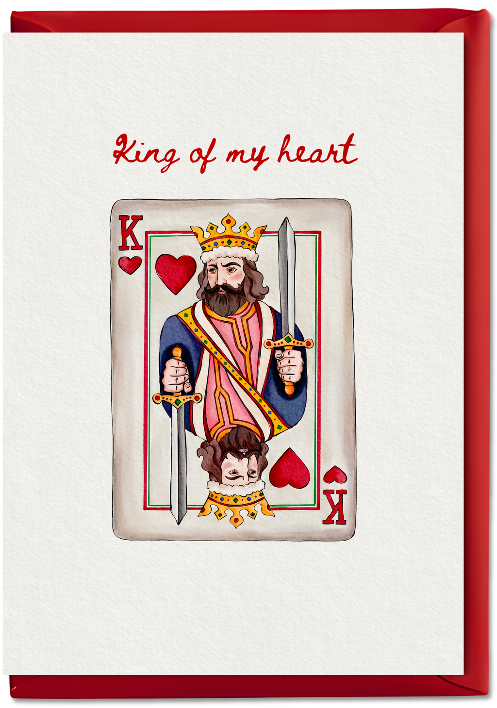 Card with King of Hearts design and 'King of my heart' text on a white background.