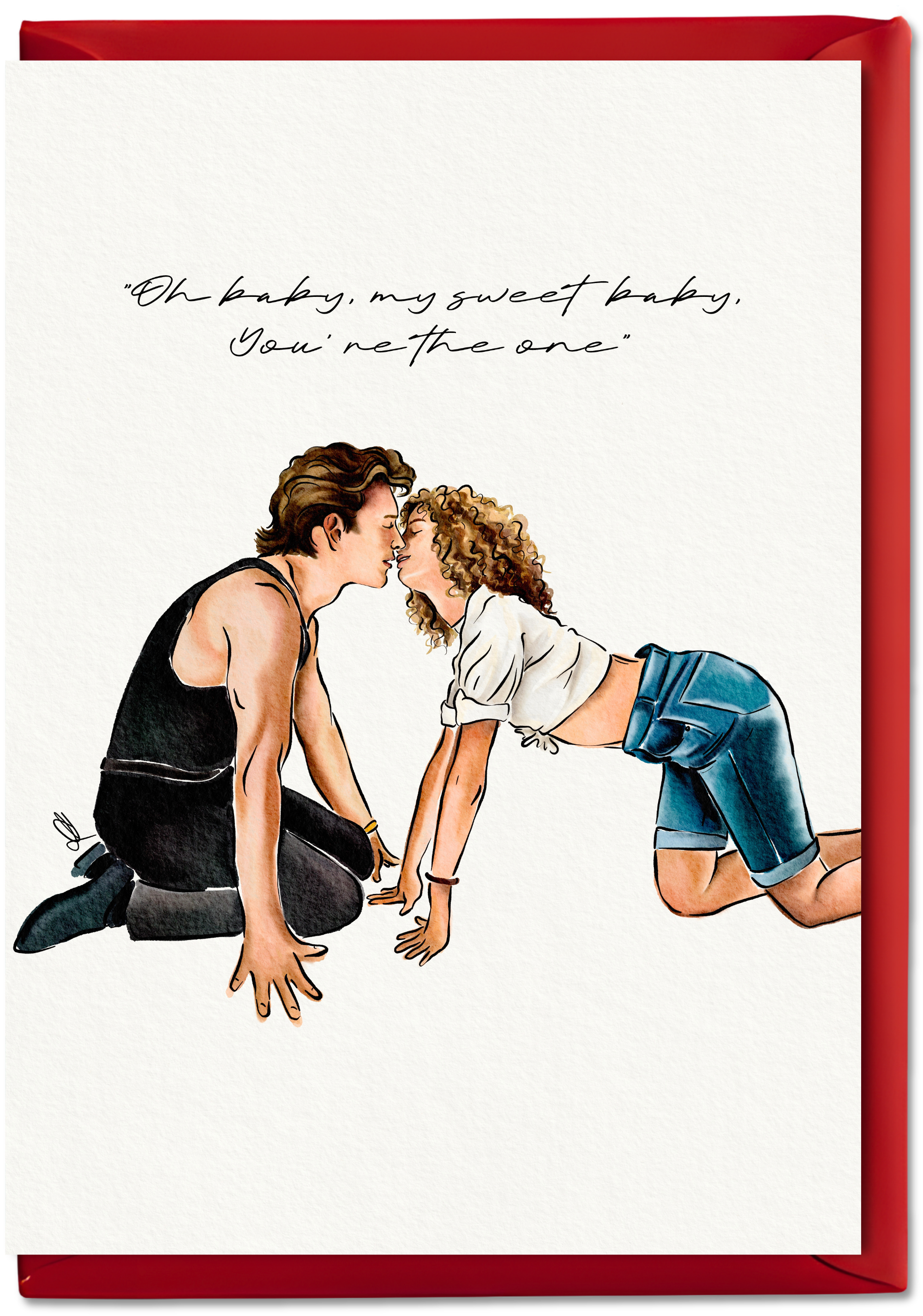 Illustration of a couple holding hands with text on a white background