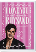 Illustration of a person with text 'I love you as much as you love Rhysand' on a pink striped background