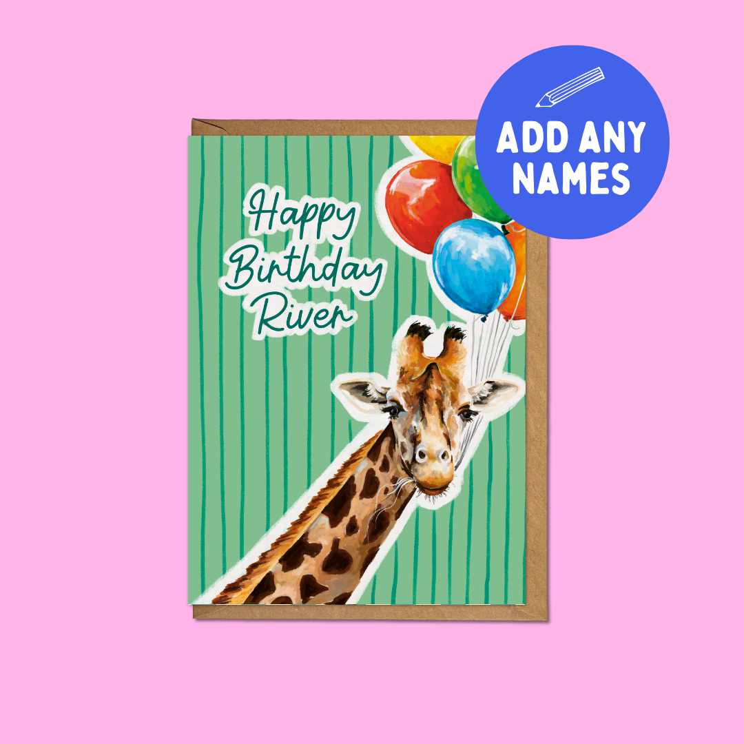 Birthday Giraffe - Personalised A6 Card