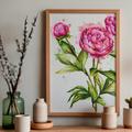 framed art print of pink peonies in a watercolour style