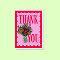 pink and red thank you card with wildflower bouquet illustration
