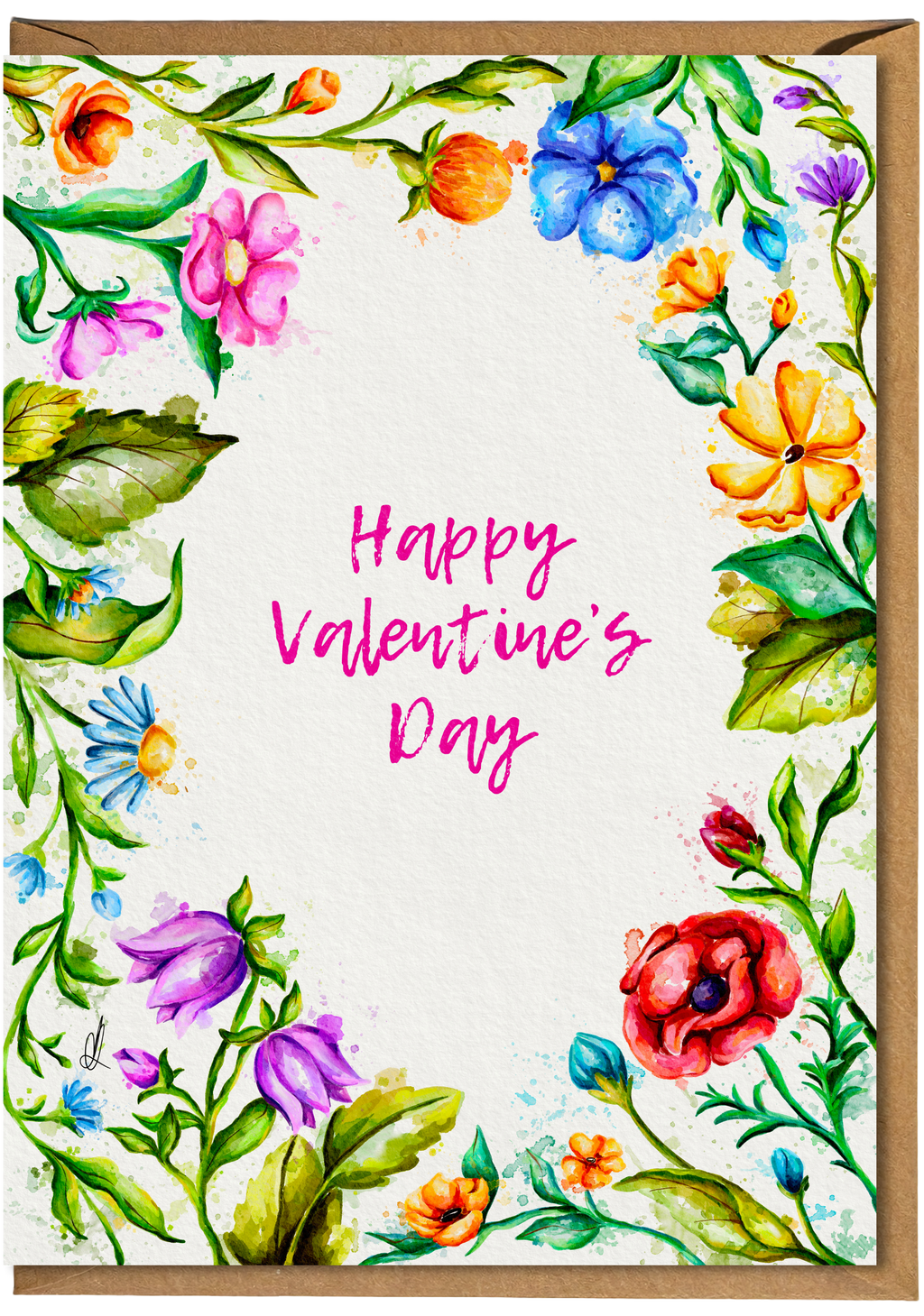 Valentine's Day card with colorful floral design and 'Happy Valentine's Day' text.