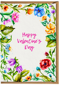 Valentine's Day card with colorful floral design and 'Happy Valentine's Day' text.