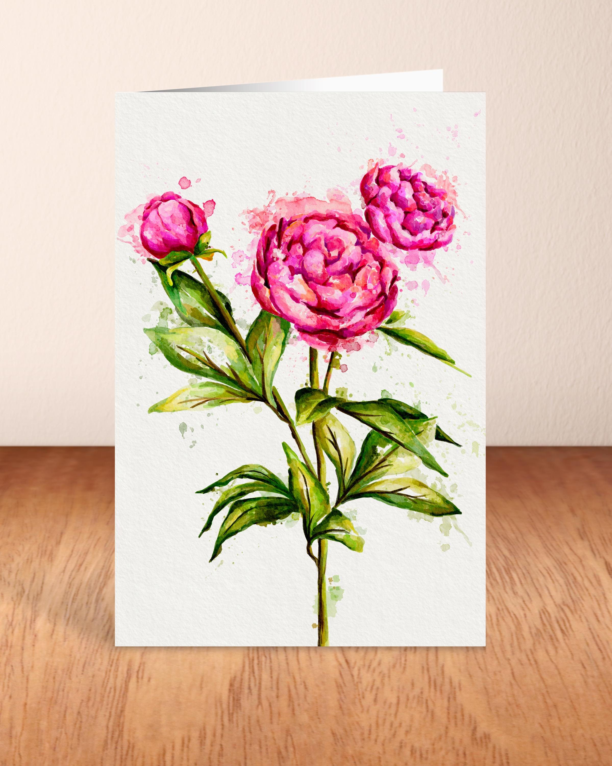 Watercolour Peonies Card